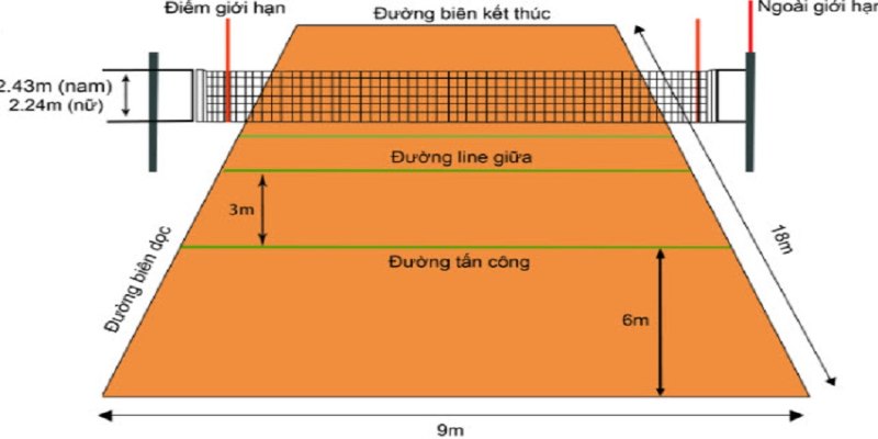 Thông tin kích thước sân bóng chuyền